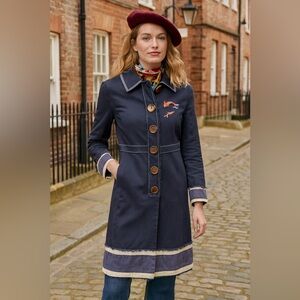 Biden Navy Statement Jacket Blue Women's Coat with Embroidered Detail Size 12